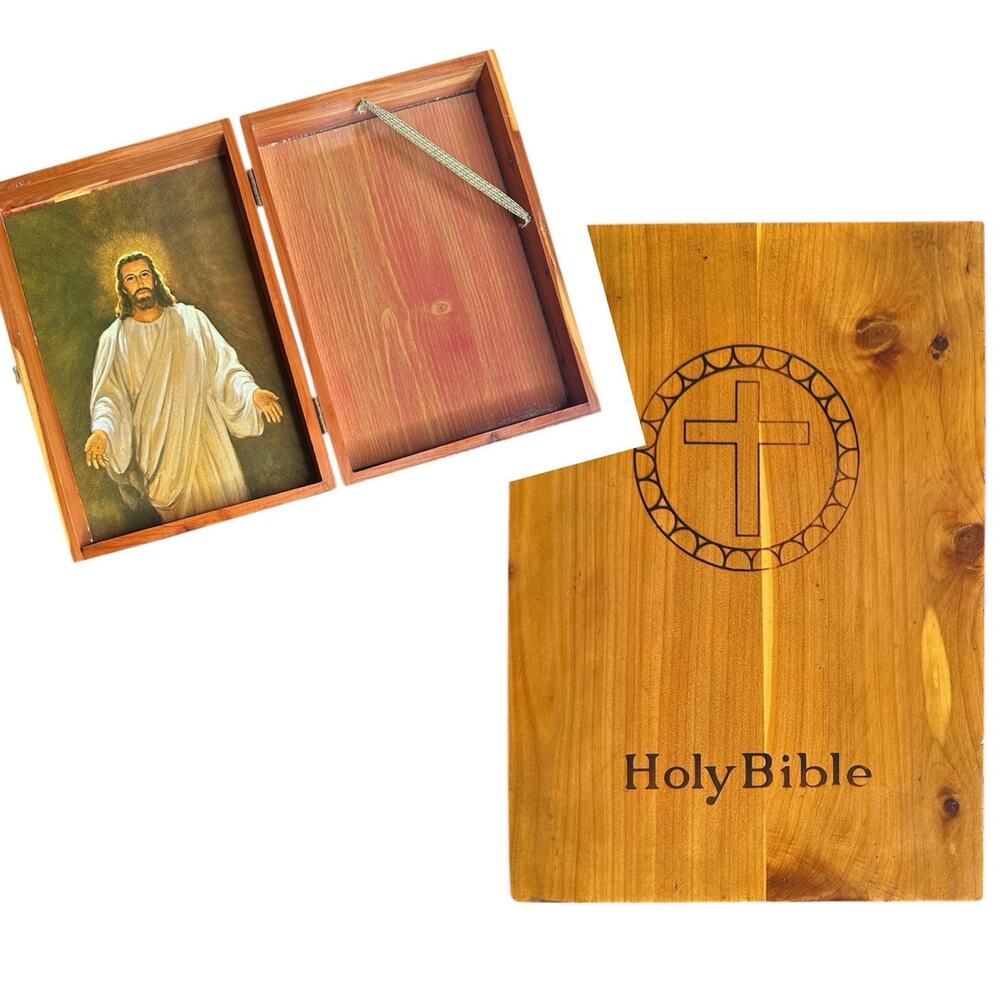 Vintage Holy Bible Wooden Carrying Storage Case Carpenters Union Made Nashville